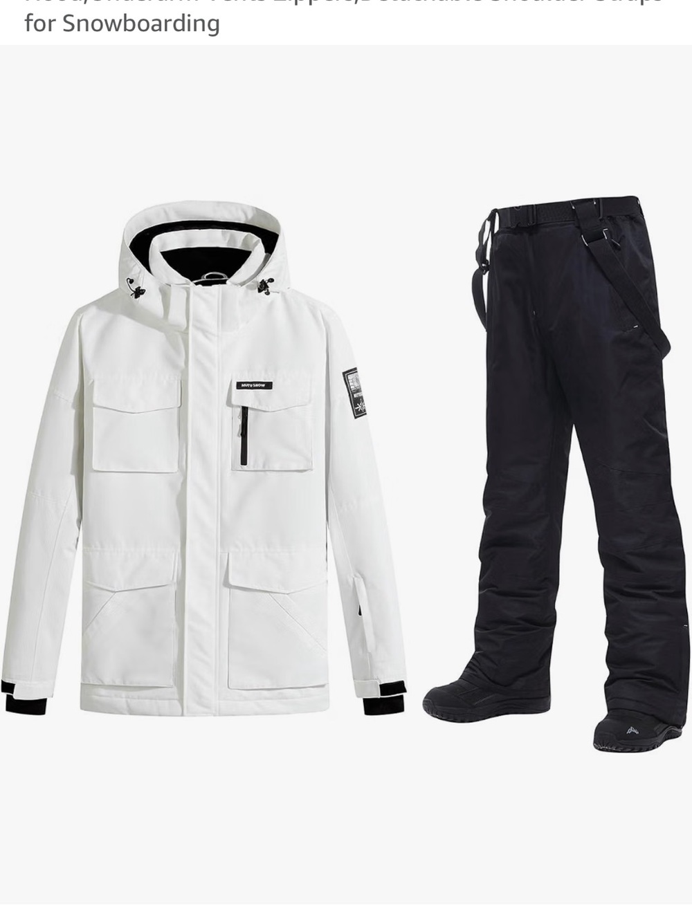 Men's White Hooded Ski Jacket and ski pants with Insulated Protection
